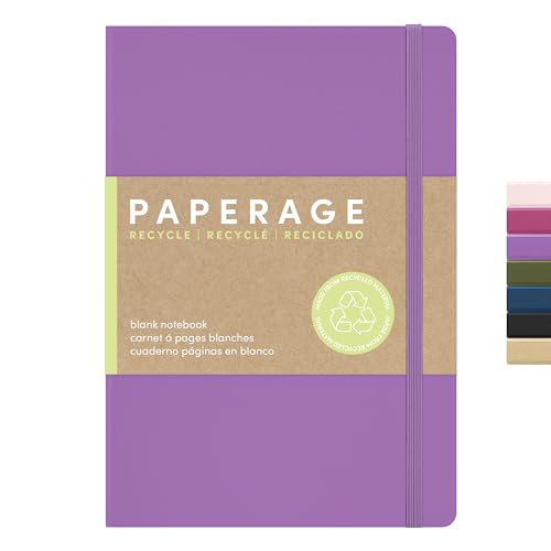 PAPERAGE Recycled Blank Journal Notebook, (Lilac), 160 Pages, Medium 5.6 in x 8 in - 100 GSM Thick Paper – Hardcover Journaling Notebook for Work, School, Note Taking or Sketching