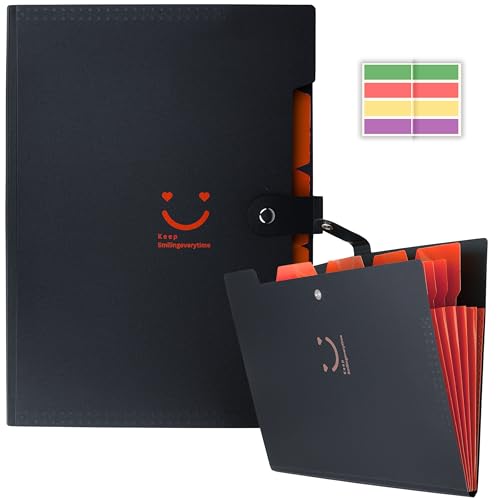 Image of SPS 5 Pocket Expanding File Folder Smile Design - Fits A4 & Letter Size Document Organizer, Accordion File Folders, File Holder for Office, School & Home Use - Orange