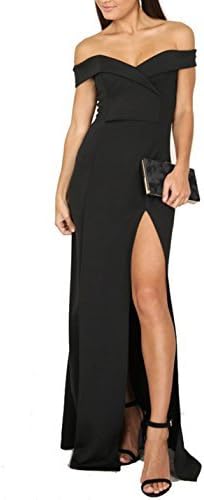Womens Sexy Off Shoulder Short Sleeve Wrap Bandage Bodycon Long Party Dress Clubwear Medium Black
