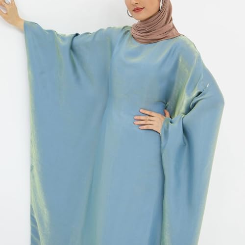 Image of Dubai Bat Sleeve Dress Shiny Robe for Women Muslim 1pc Abaya Eid Prayer Clothes Soft Dubai Travel Party Dress Maxi Abaya