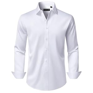 Men’s Dress Shirts Long Sleeve Stretch Wrinkle Free Wedding Formal Business Button Down Shirt