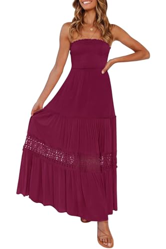 Image of ZESICA Women's 2026 Summer Boho Maxi Dresses Strapless Off Shoulder Lace Flowy A Line Beach Vacation Long Sundress