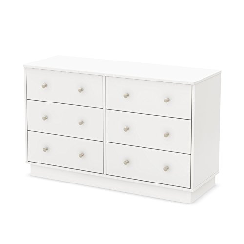 South Shore Litchi 6-Drawer Double Dresser, Pure White with Nickel Finish Knobs