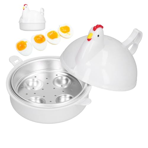 Cocedor de Huevos Microondas, Cuece Huevos Microondas en Forma de Pollo, 12.3 x 13 cm, con Asa, Cocedor de 4 Huevos, Resistente al Calor, de PP y Aleación de Aluminio, para Cocina en Casa