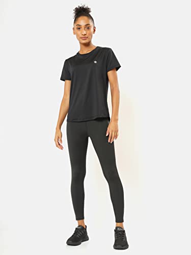 Image of Solid Active T-Shirt with Logo | Women's Gym T-Shirts | Lightweight | High-Performance Workout Wear (CS700439XXL Black)