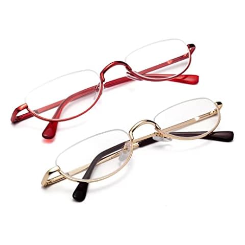 Amorays Gafas de lectura de media luna con marco de metal semisin montura Cover
