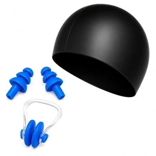 Image of PulGos Premium Silicone Swim Cap - Unisex Black Cap for Adults | Snug, Stretchable Fit for Long & Short Hair | Protects Hair, Reduces Drag | Ideal for Training, Competitions & Leisure Swimming