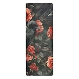 WELLDAY Yoga Mat Raven Birds in Roses Non Slip Fitness Exercise Mat Extra Thick Yoga Mats for home workout, Pilates, Yoga and Floor Workouts 71 x 26 Inches