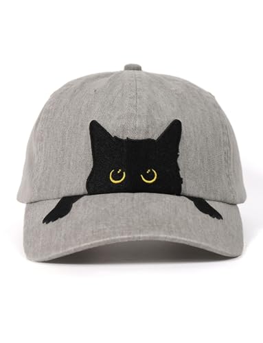 InnoBeta Black Cat Lovers Gifts for Women, Men, Adjustable Embroidered Hat for Birthday, Christmas - Gray