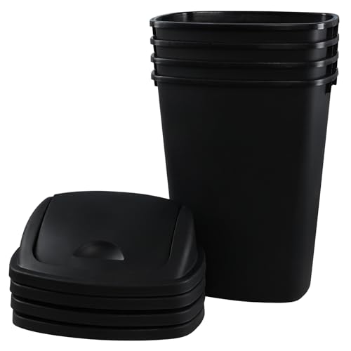 Caneca de basura plástica 13 galones con tapa oscilante, pack 4, negra miniatura 7