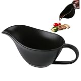 Salsera de cerámica de 200 ml con pico y asa, ideal para el hogar, hotel y restaurante. Color negro. Vertedor, recipiente, cuenco.