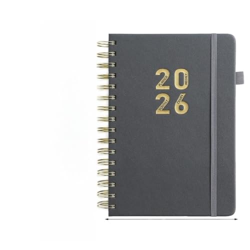 GIUPLFDTG 2026�N A5 �v�����i�[ �p��� �����O���N���J�����_�[ ���ԊǗ��蒠 1��1�y�[�W �����O�m�[�g 2���y�X�J�C�u���[�A212*148mm�z (A5,�O���[)