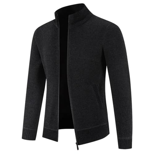 Men's Solid Color Stand Collar Thickened Knitted Cardigan, Warm Long Sleeve Loose Cardigan2