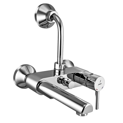 Image of Jaquar Single Lever Wall Mixer with Provision for Overhead Shower with 115mm Long Bend Pipe On Upper Side, Connecting Legs & Wall Flanges for Modern Bathroom Installation, Sliver, Chrome Finish