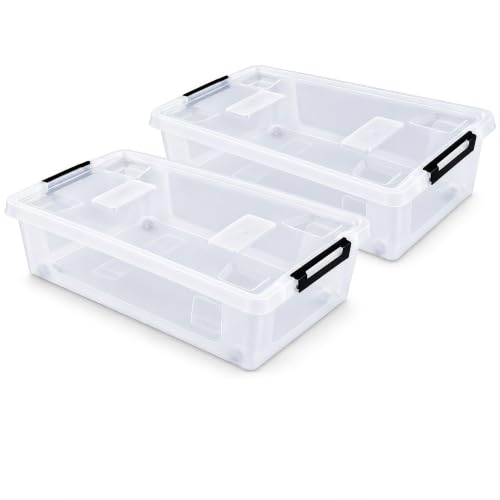 HRB 2er Set Unterbettbox mit Deckel, Aufbewahrungsbox 32 Liter