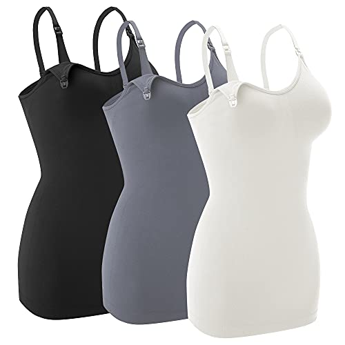 Image of Nursing Tank Tops for Breastfeeding - Pregnancy Must Haves Maternity Camisoles with Built in Bra