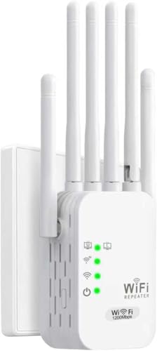 Repetidor Señal WiFi Extender,Amplificador Señal WiFi,6 Antenas,2 Puertos LAN,Repetidor WiFi Largo Alcance,Cobertura 360° de hasta 9800 m³,para Oficinas y Casa,fácil de Instalar
