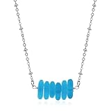 Teppdfann Sea Glass Beaded Necklace for Women – Handcrafted Beach Necklace with Blue Beads, Beach Jewelry Featuring Sea Glass for Summer Vacation