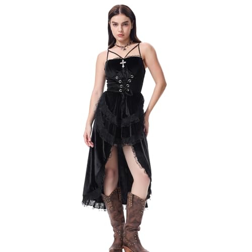 Huraogcos Damen Gothic Kleid Schwarz Gothic Korsett Kleider Steampunk Vintage Fee Kleid Renaissance Halloween Cosplay Kostüm (S)