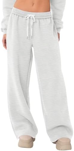 Kistore Jogginghose Damen Weites Bein Sporthose Lang mit Tasche XS-XL | Baggy Jogginghose Damen,Freizeithose Damen,Low Waist,Elastischer Bund,Zugband,Seitentaschen
