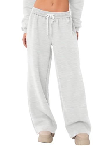 Image of Kistore Joggers for Women UK Wide Leg Sweatpants with Pockets Light Gray M