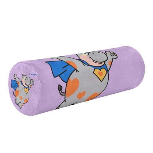 EtherSpher Hippo Funny Animal Flying Decorative Roll Pillow for Neck Support Round Pillow Cases Soft Foam Cylinder Cervical Support almohada para Yoga