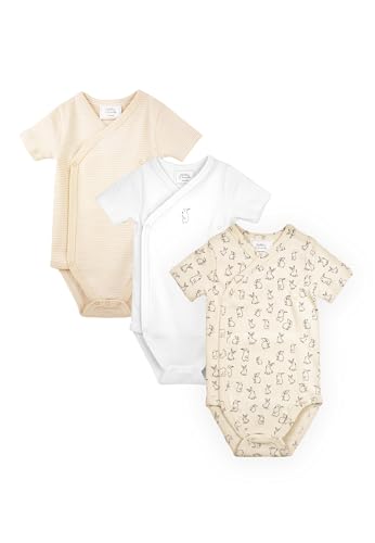Stellou & friends Baby Body, 100% Bio-Baumwoll Wickelbody 3er MultiSet, kuschelweiche und hochwertige Kinder Kleidung für Jungs und Mädchen, Kurzarm -body,bunny-62/68