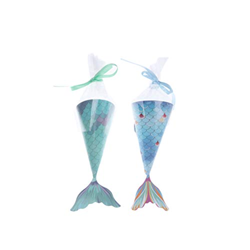 Toyvian Caixa de doces de sereia, cauda de sereia, sacos de doces para presente de papel, para festa