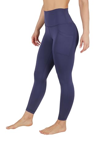 Yogalicious Womens High Waisted Yoga Legging Elastic Free Squat Proof Workout Pant - Skipper Blue W/Pocket - Large