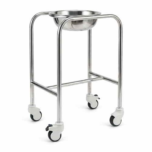 Veterinary Stainless Steel Basin Stand with Removable Bowl – Mobile Animal Clinic Utility Stand with Wheels, Ideal for Pet Hospital, Vet Surgery, Grooming Use