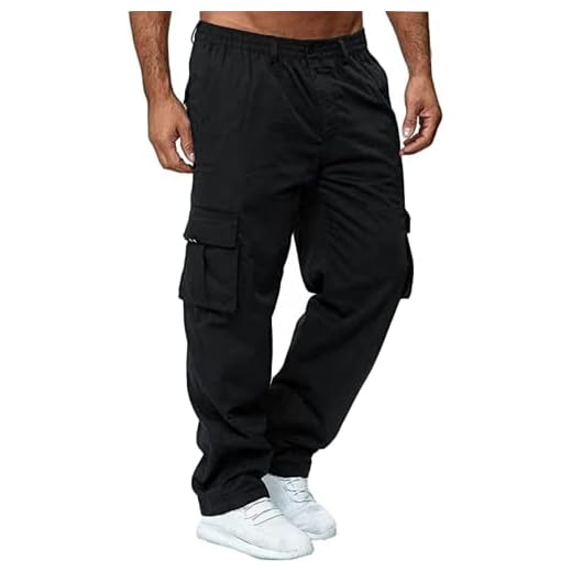 AIFARLD Men's Cargo Pants with Pockets Cotton Hiking Sweatpants Casual Athletic Jogger Sports Outdoor Trousers Relaxed Fit Black