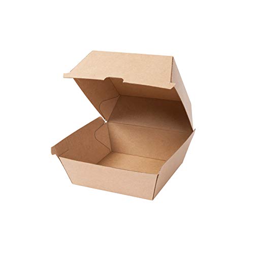 BIOZOYG Take Away Burger Box 200 Piezas I robustas Cajas de Hamburguesas con Tapa de bisagra Alta I Embalaje para To Go Burger de cartón Kraft marrón 16,8 x 15,4 x 9,8 cm I Biodegradable
