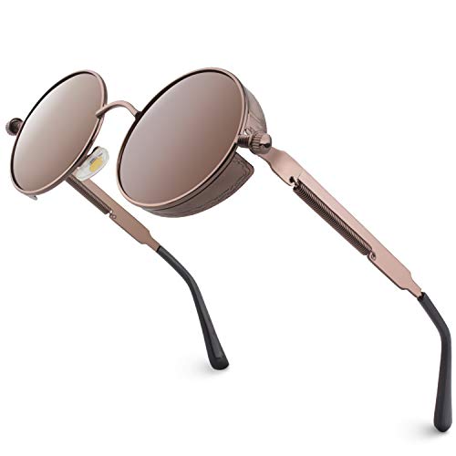 GQUEEN Retro Runde Steampunk Polarisierte Sonnenbrille MTS2