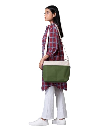 Image of AQVA Sling Crossbody Canvas Tote Bag for Men & Women with Adjustable Strap Stylish Multipurpose Handbag with Zip Closure for Travelling, Shopping, Work Dual Tone