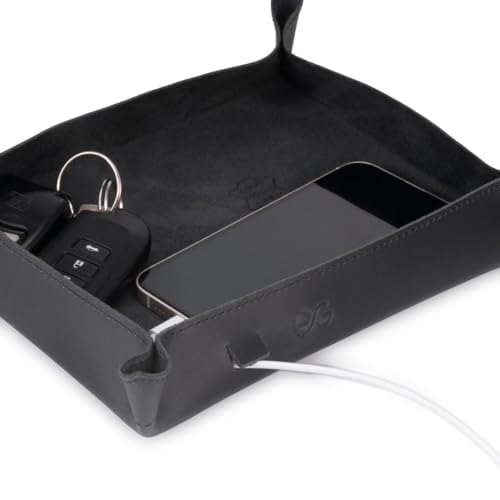 Organizador/bandeja De Mesa Porta Treco Couro Legítimo (Preto)