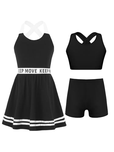 La Mejor Lista de Ropa de punto deportiva para Niña disponible en línea. 44 MSemis Traje Deportivo de Tres Piezas para Niñas Vestido de Tenis y Golf con Crop Top y Leggings Cortos Conjunto de Chándal Deportivo Verano 5-14 Años Negro 9-10 años