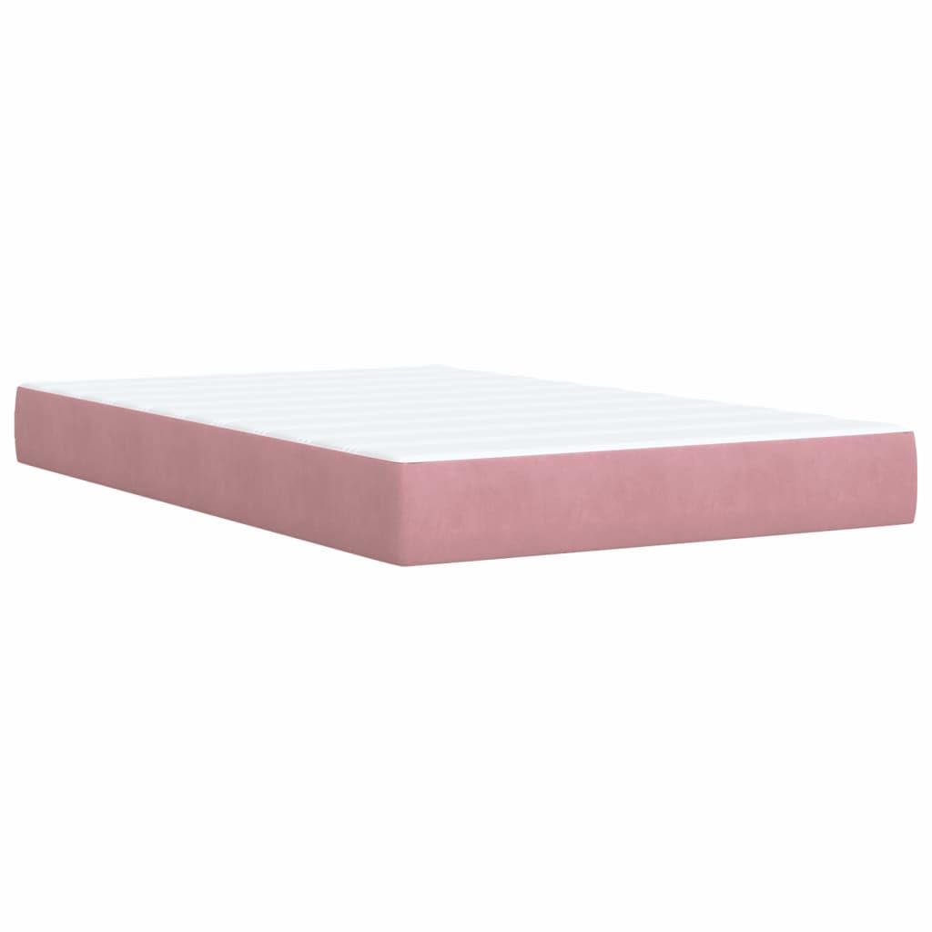 Cama con somier rosa de terciopelo 120 x 200 cm con LED USB, cabecero regulable en altura regulable, colchón de resistencia media para jóvenes, dormitorios, habitaciones de invitados