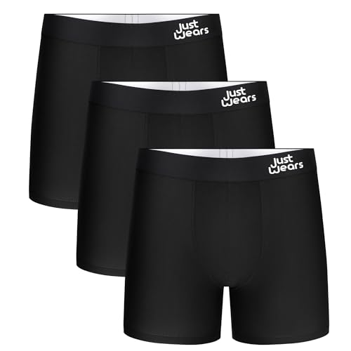 JustWears Boxer Briefs - Pack of 3 | Anti Chafing, No Ride Up, Organic Underwear for Men | For Everyday Wear or Sports