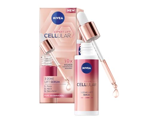NIVEA Cellular Expert Lift 3-Zone Lift Serum for Face, Neck & Décolletage, 30 ml – Advanced Anti-Aging Skincare with Bakuchiol & Collagen Stimulation for Firmer, Smoother Skin