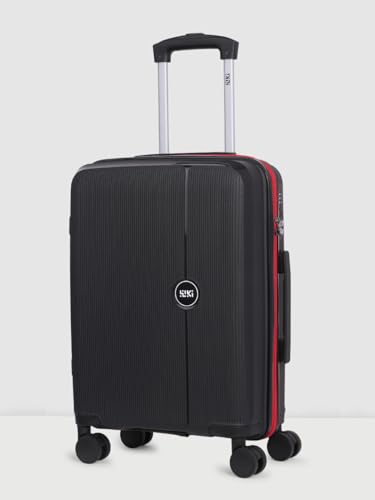 Image of Wiki Zine Cabin Luggage 55 cm Polycarbonate Hard Shell Trolley Bag by Wildcraft | 8 Spinner Wheels | Lightweight Carry-On Suitcase with Combination Lock | Water Resistant Travel Luggage|BlK Red