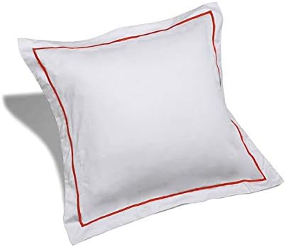 2 Piece Euro Shams 400 Thread Count 100% Egyptian Cotton Solid Pattern 26 x 26 Inch (66cm x 66cm), White with Blood Red Border.