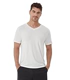 WiWi Men's V-Neck Pajama Top Soft Breathable Short Sleeve T-Shirt Summer Basic Undershirt Rayon Lounge Tee S-XXL, Raw White, XX-Large