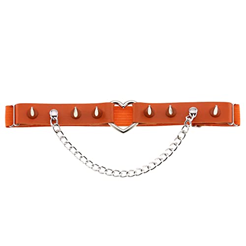 Women Girl Leather Heart Garters Leg Ring Belt Punk Studded Chain Elastic Thigh Ring Garters Adjustable Orange #TOP2