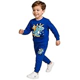 milano kids Jungen Trainingsanzug 2–6 Jahre Motif Dinosaure – 2er Set Baumwolle Sweatstoff Sweatshirt Rundhals Langarm et Jogginghose – Bequem Bleu