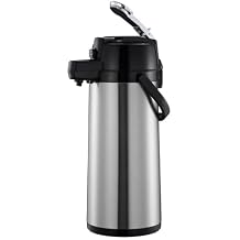 A-to-Z Supply ASLG322 Airpot, 2.2 Liter 74 oz., 8-1/4" x 6-1/4" x 15-3/4"H, Glass Lined, Silver Lever top, Color Beverage Indicator Tags, Stainless Steel, Mirror-Finish