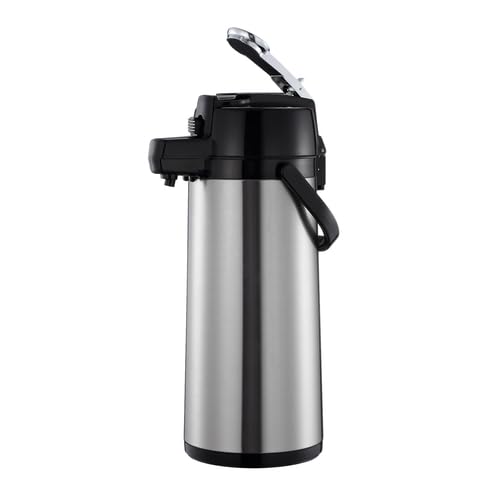 ASLG322 Airpot, 2.2 Liter (74 oz.), 8-1/4" x 6-1/4" x 15-3/4"H, Glass Lined, Silver Lever top, Color Beverage Indicator Tags, Stainless Steel, Mirror-Finish