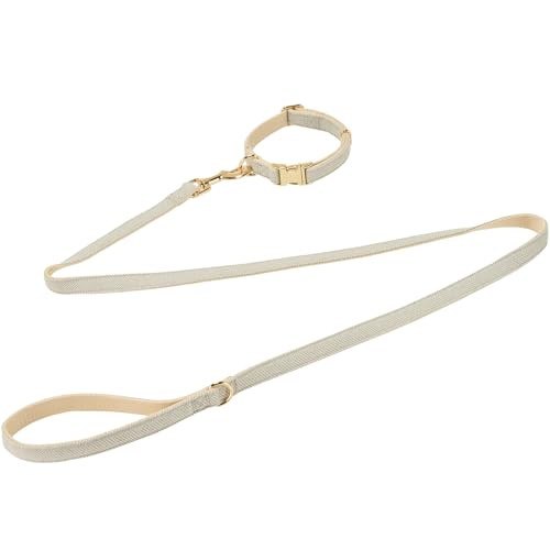 YUDOTE Hundehalsband und Leine Set Klein, Weiche Reizfreie natürlicher Baumwolle mit Twillgewebe für Hund mit empfindlicher Haut, Grau