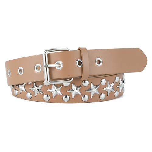 Womens Star Studded Punk Belt Gothic,Mens Black Studded Leather Belts with Star Metal for Jeans