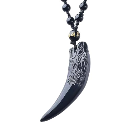 Collier dents de loup pour homme en pierre noire sculptée main