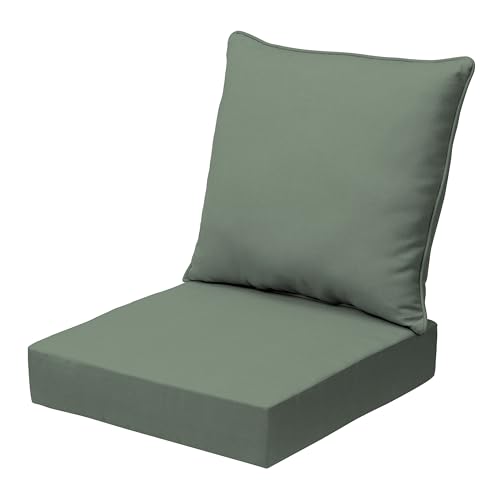 Image of Arden earthFIBER Outdoor Deep Seat Cushion Set, 24 x 24, Rain-Proof, Fade Resistant, Deep Seat Bottom and Back Cushion for Chair, Sofa Sage Green Texture